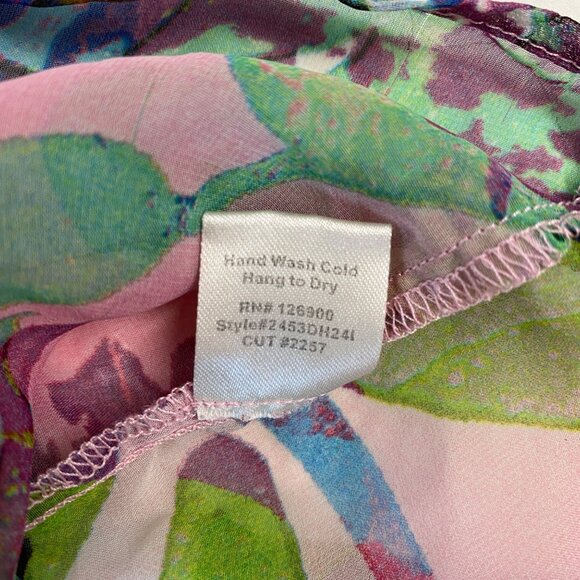 Womens Expressive Floral Print Sheer Blouse Purple Blue Green Size Large - Picture 4 of 6